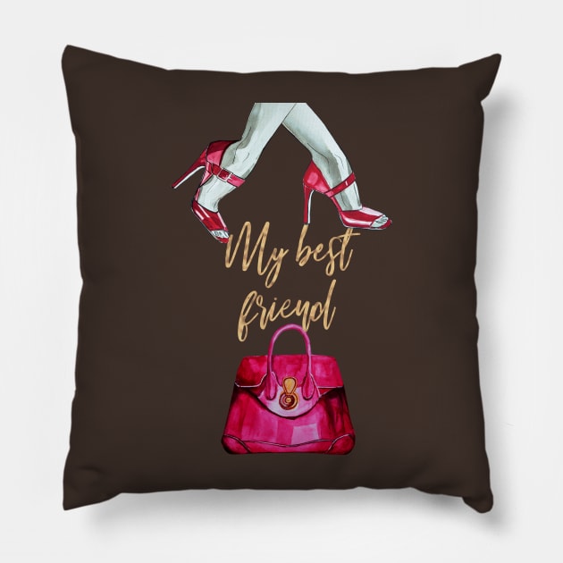 My best friend, red shoes and bags Pillow by IngaDesign