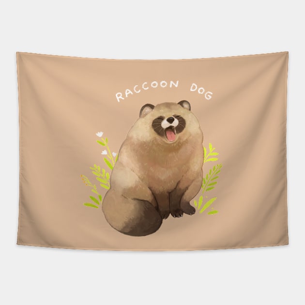 Yawning Raccoon Dog Tapestry by You Miichi