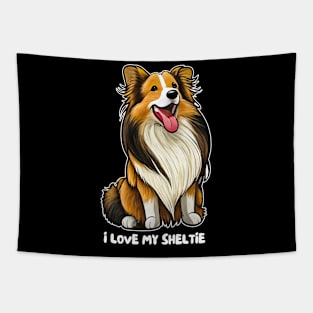 Sheltie Lover - I love my Sheltie cute cartoon sticker critter. A furry ball of love for the owner of a shetland sheepdog.! Tapestry