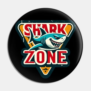 Funny Retro Shark Zone Warning Pin