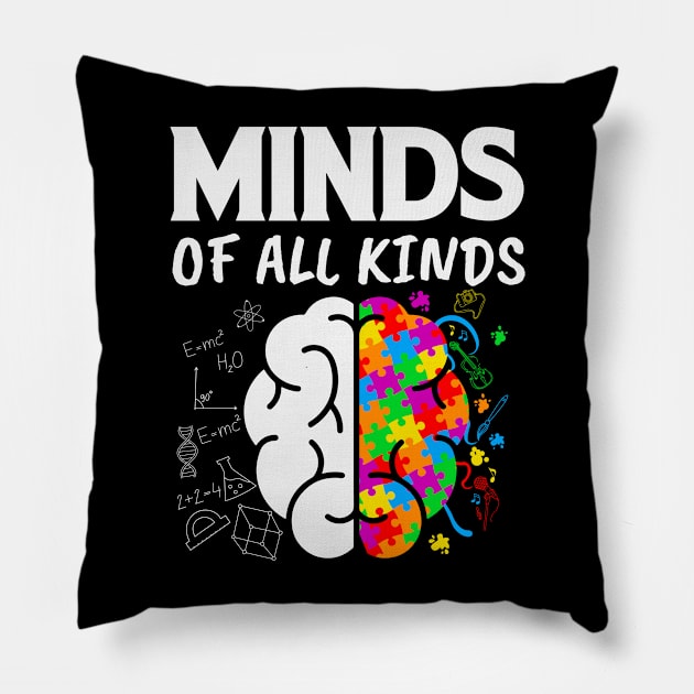 Minds of all kinds Autism Awareness Gift for Birthday, Mother's Day, Thanksgiving, Christmas Pillow by skstring