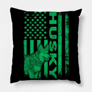 Irish Sibe Husky Dog American Ireland Flag St Patrick Day Pillow