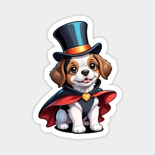 Cute Puppy Wearing a Top Hat and Cape Magnet