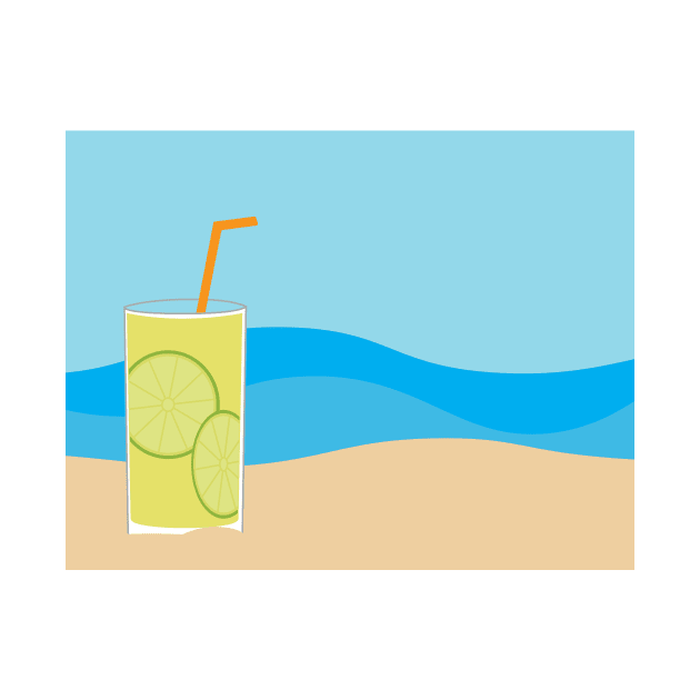 Lemonade glass on Brown sand and Blue sea background by sigdesign