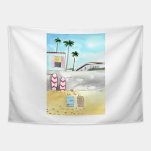 Surfing Beach in San Diego Tapestry