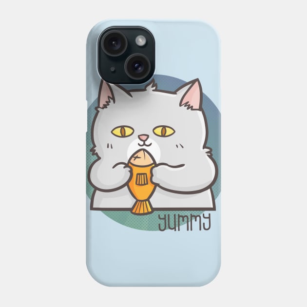 Funny Cute Fat Cat Holding a Fish Phone Case by Jocularity Art