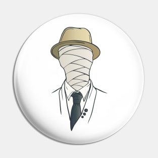 Mummy Face in Suit, Tie, and Hat Pin