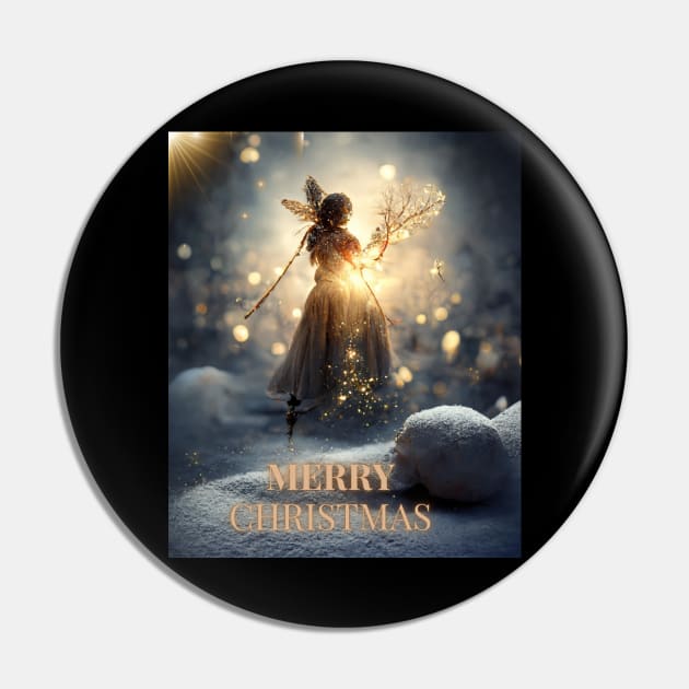 Merry Christmas Night - Xmas Angel on A Winter Evening Pin by Design-by-Evita