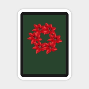 Christmas Poinsettia Wreath on a Dark Green Background Magnet