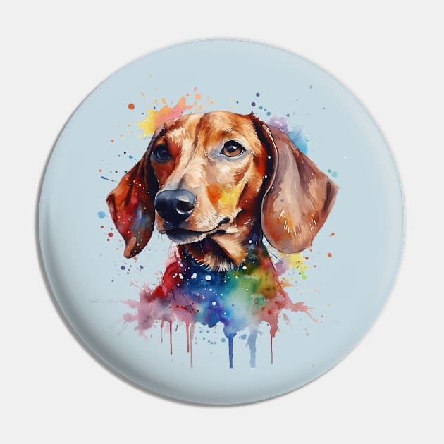 Bright Daschund Watercolor Painting Pin by nonbeenarydesigns