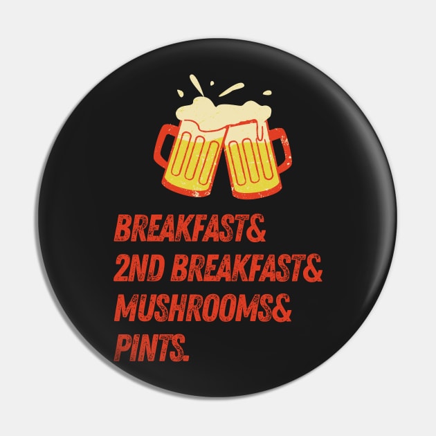 Breakfast & 2nd Breakfast & Mushrooms & Pints - Fantasy Funny Pin by Fenay-Designs