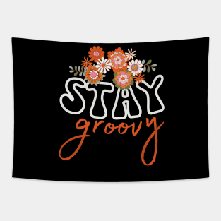 Stay Groovy Floral Retro Hippie 70s 80s Sunflower Summer Tapestry