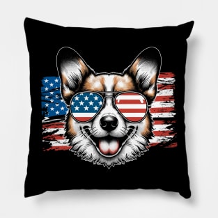 Corgi Patriotic Sunglasses American Flag 4th of July Pillow