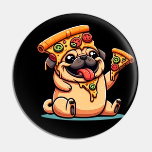 Cute Funny Pug Dog Eating Pizza Pin