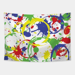 Red, Yellow, Blue and Green Paint Splatter Pattern on White Tapestry