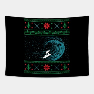 Christmas Surfing Surfboard Surfing Ugly Christmas Tapestry