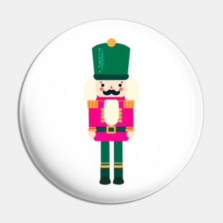 Pink and Green Christmas Nutcracker Toy Soldier Graphic Art Pin
