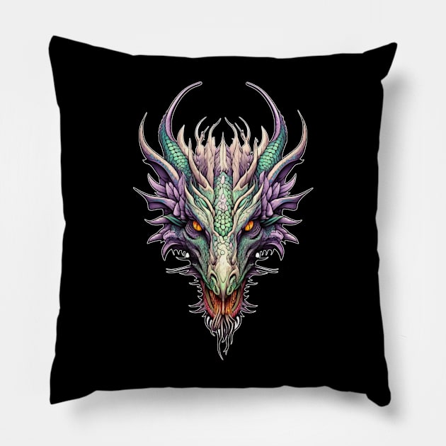 Dragon Stare Down Pillow by ZombieTeesEtc