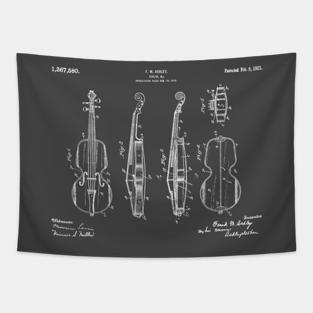 Horizontal Violin Patent White Tapestry by Luve