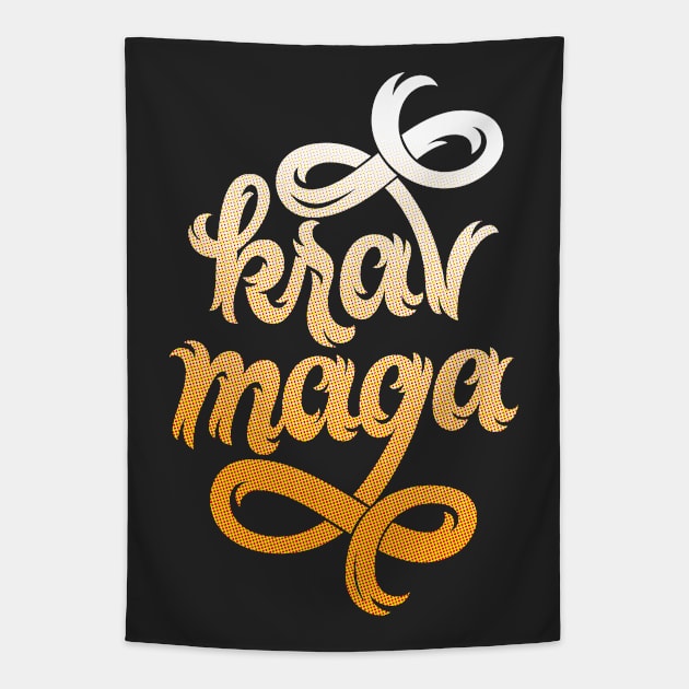 Krav Maga Jagged Script Orange Tapestry by polliadesign