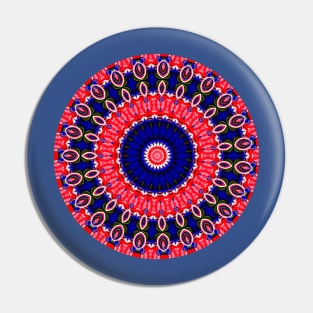 Blue Red Mandala Flower Pin