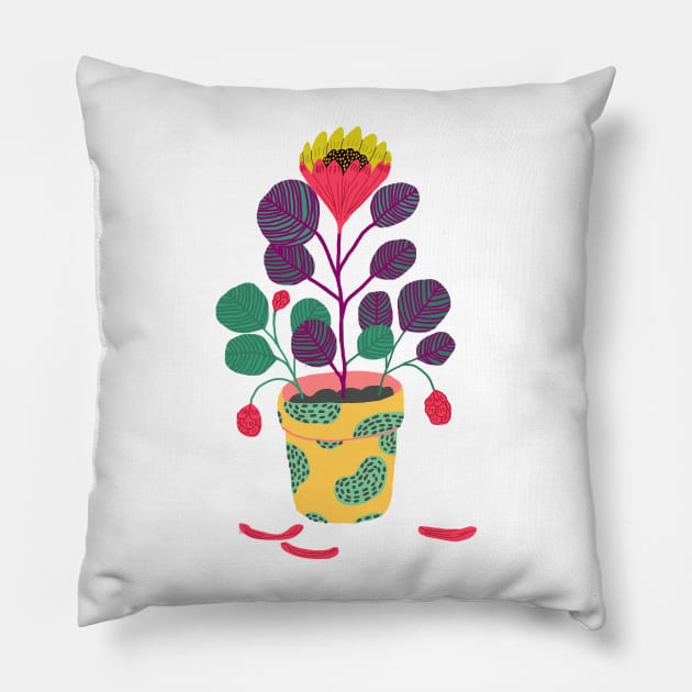 Plant with pink flower Pillow by ezrawsmith