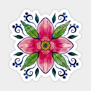 Anemone Clematis Watercolor Mandala Magnet