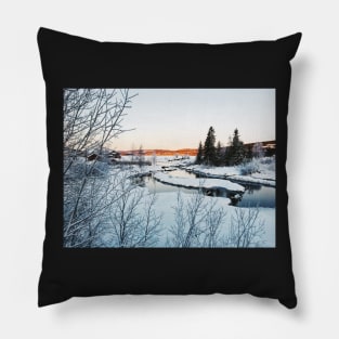 Winter in Norway - Beautiful White River Landscape in Early Morning Pillow