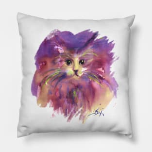 KITTY CAT PORTRAIT IN PURPLE Watercolor Pillow