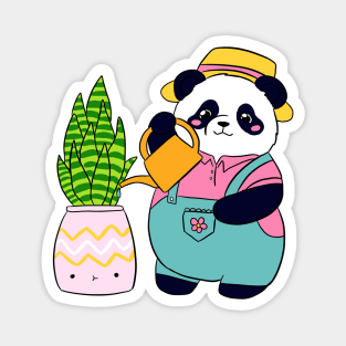 Cute panda bear watering a plant Magnet