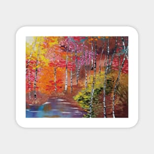 Autumn Woods Painting, Fall Decor, Autumn Decor, Country Cottage, Fall Trees, Falling Leaves, Colorful Leaves, Foilage Magnet