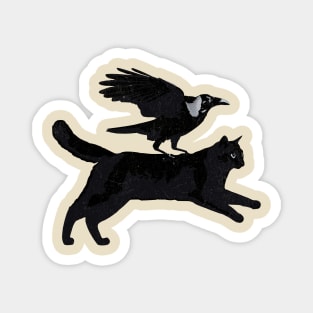 Black Cat And Crow Funny Magnet