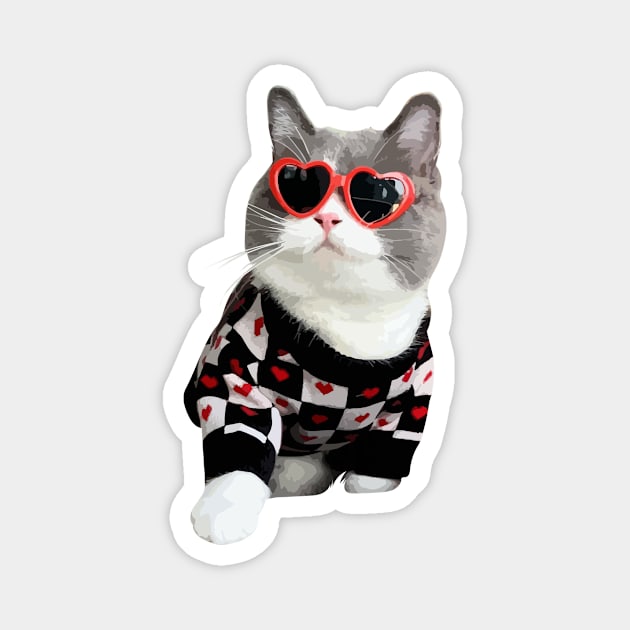 Cute cat use jacket and eyeglasses Magnet by Ginstore