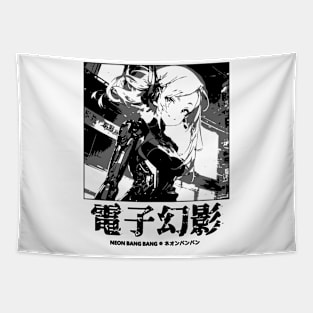 Japanese Aesthetic Cyberpunk Girl Manga Style Tapestry