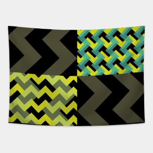 'Ziggy' - in Lime Green, Lemon Yellow, Teal and Aqua Green on a Black and Khaki base Tapestry