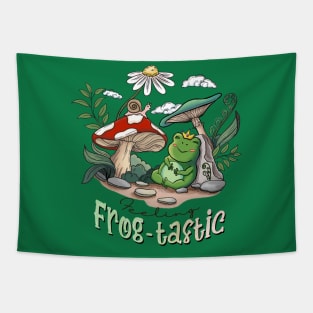 Frog-Tastic Adventure - Playful Frog Themed Design Tapestry