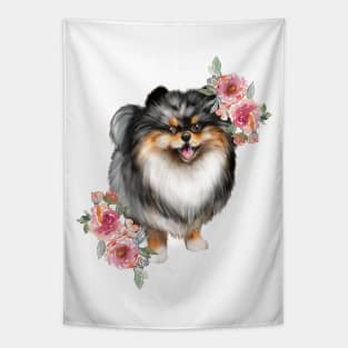 Blue Pomeranian Puppy Dog Watercolor Art Tapestry