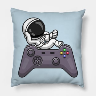 Cute Astronaut Laying on Controller Cartoon Pillow