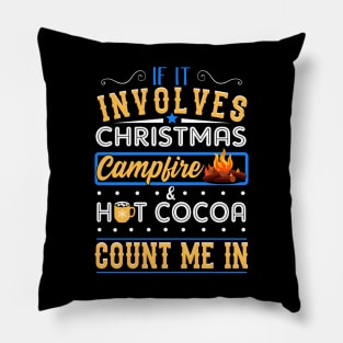 Xmas Campfire and Hot Cocoa. Ugly Christmas Sweater. Pillow