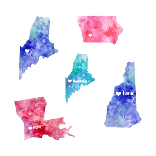 Watercolor map usa states stickers set iowa louisiana new hampshire maine T-Shirt