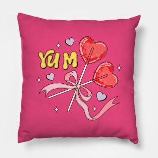 Heart Shaped Lollipop Pink Ribbon Trendy Coquette Style Coquette Bow Aesthetic Pillow