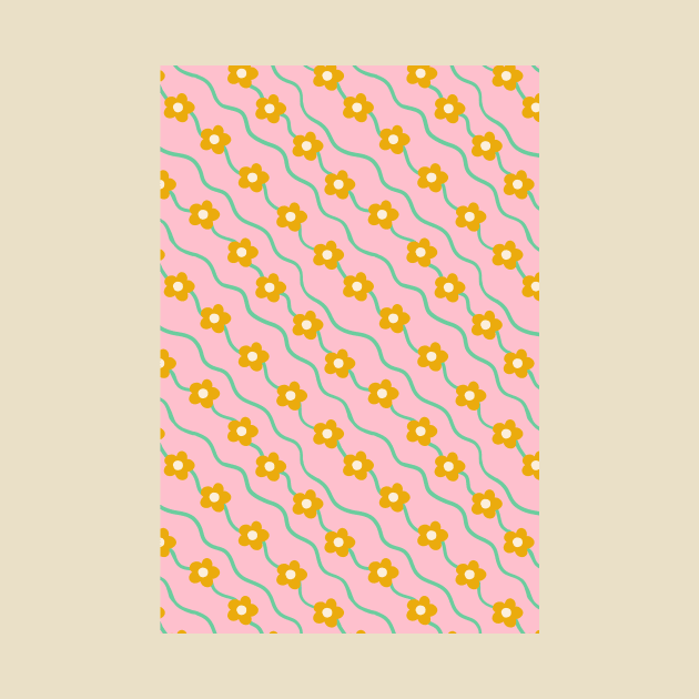 Wavy ditsy floral pattern in pink and mustard yellow by Natalisa