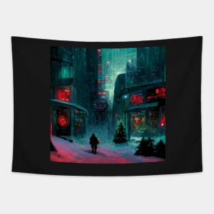 Christams alley in cyberpunk city Tapestry