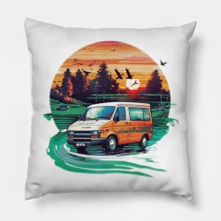 Camper van with a beautiful sunset Pillow