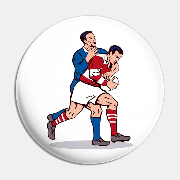 Rugby Player Tackling Retro Pin by retrovectors