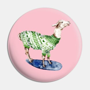 Llama in Green Sweater Pin