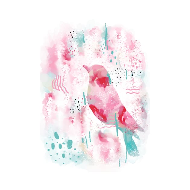 Modern Abstract Flowers and Bird Pink and Mint print by in_pictures