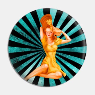 Pin-up Girl with Hat Retro Pattern Pin