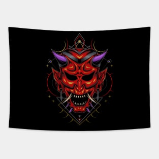 Japanese demon mask illustration Tapestry