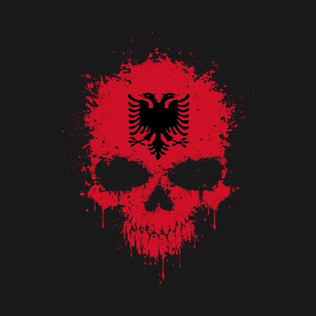 Chaotic Albanian Flag Splatter Skull by jeffbartels